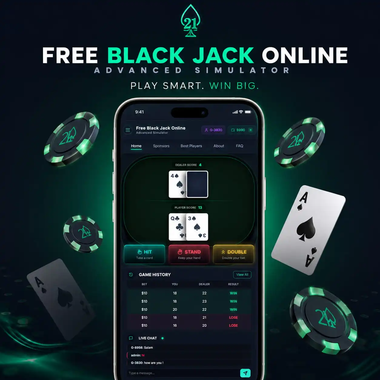 Mobile interface for playing blackjack online no money